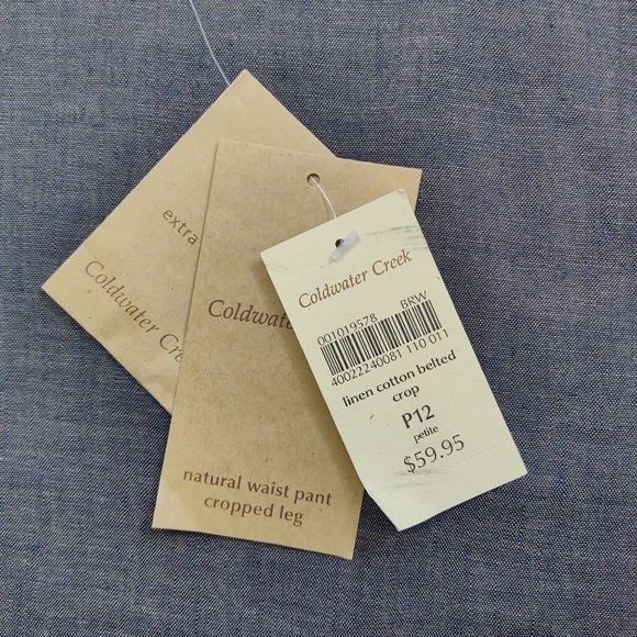 Coldwater Creek Size 12 Petite Linen Cotton Belted Crop Pants Brown Lagenlook‎ - Picture 3 of 9